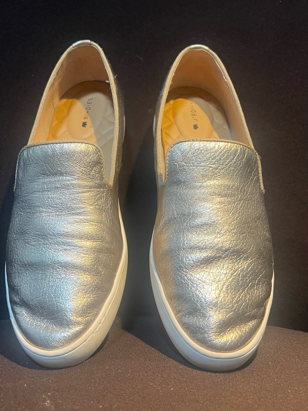 Birdies. Leather  Metallic  Slip-On Sneakers.  Light Gold